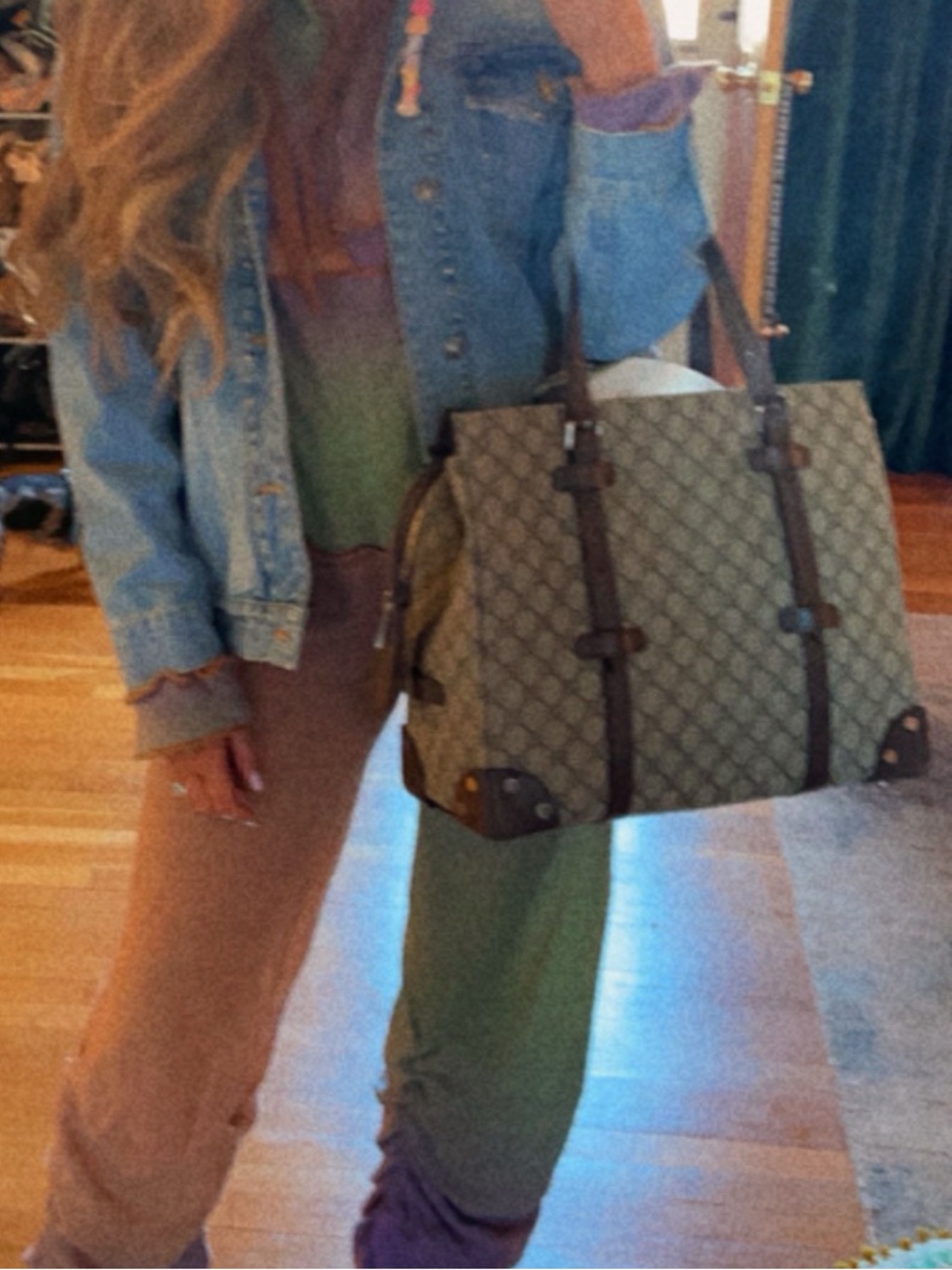 Gucci GG Supreme Bag Canvas Tote with Brown Leather Straps - Picture 6 of 8